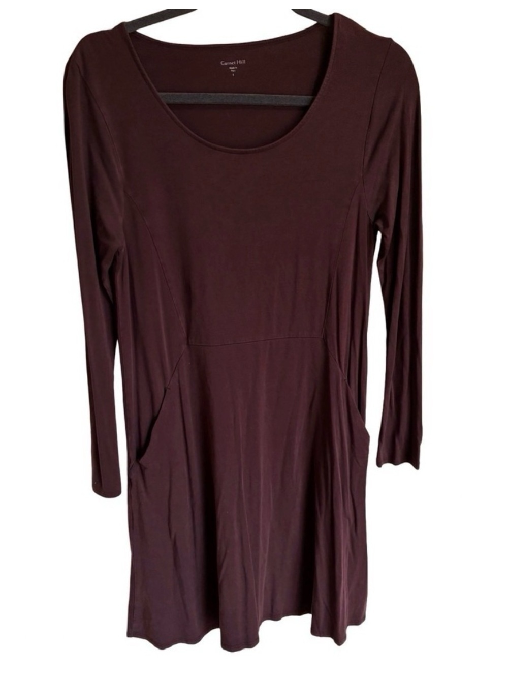 Garnet Hill Brown Long Sleeve Scoop Neck Casual Dress